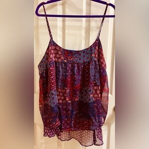 🌺 VIOLETS BLUES REDS Patterned Floral Spaghetti Strap Tank Flowy XXL Ruffles